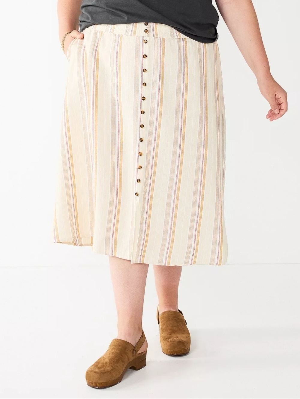 Sonoma Goods For Life Women's Large Linen Blend Button Front Striped Midi